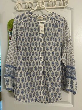 Lucky Brand White Button-Front Shirt with Blue & Purple Floral Print